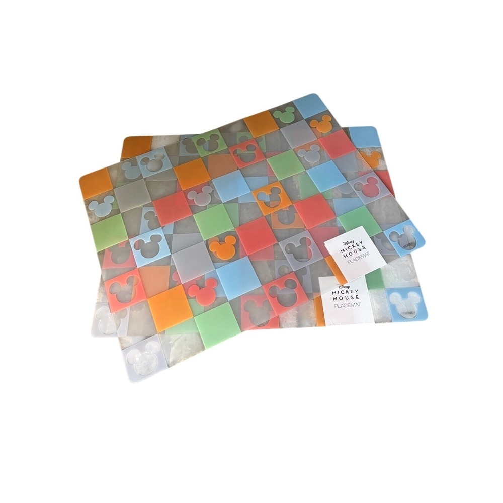 Disney Mickey Mouse Multicolor Checkerboard Kids Placemat (2) Dinner Art NEW